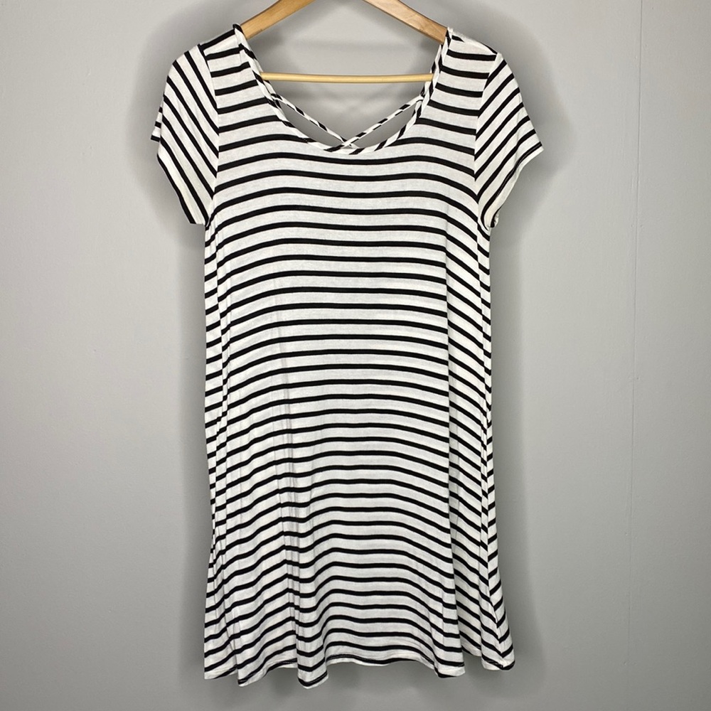 Socialite Black & White Striped Swing Dress